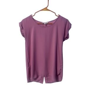 Pink Rose Women's Purple Cap Sleeve Split Back Button Top XS